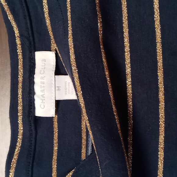 Charter Club Navy/Gold Sparkle Lined Blouse Size M - Picture 4 of 4